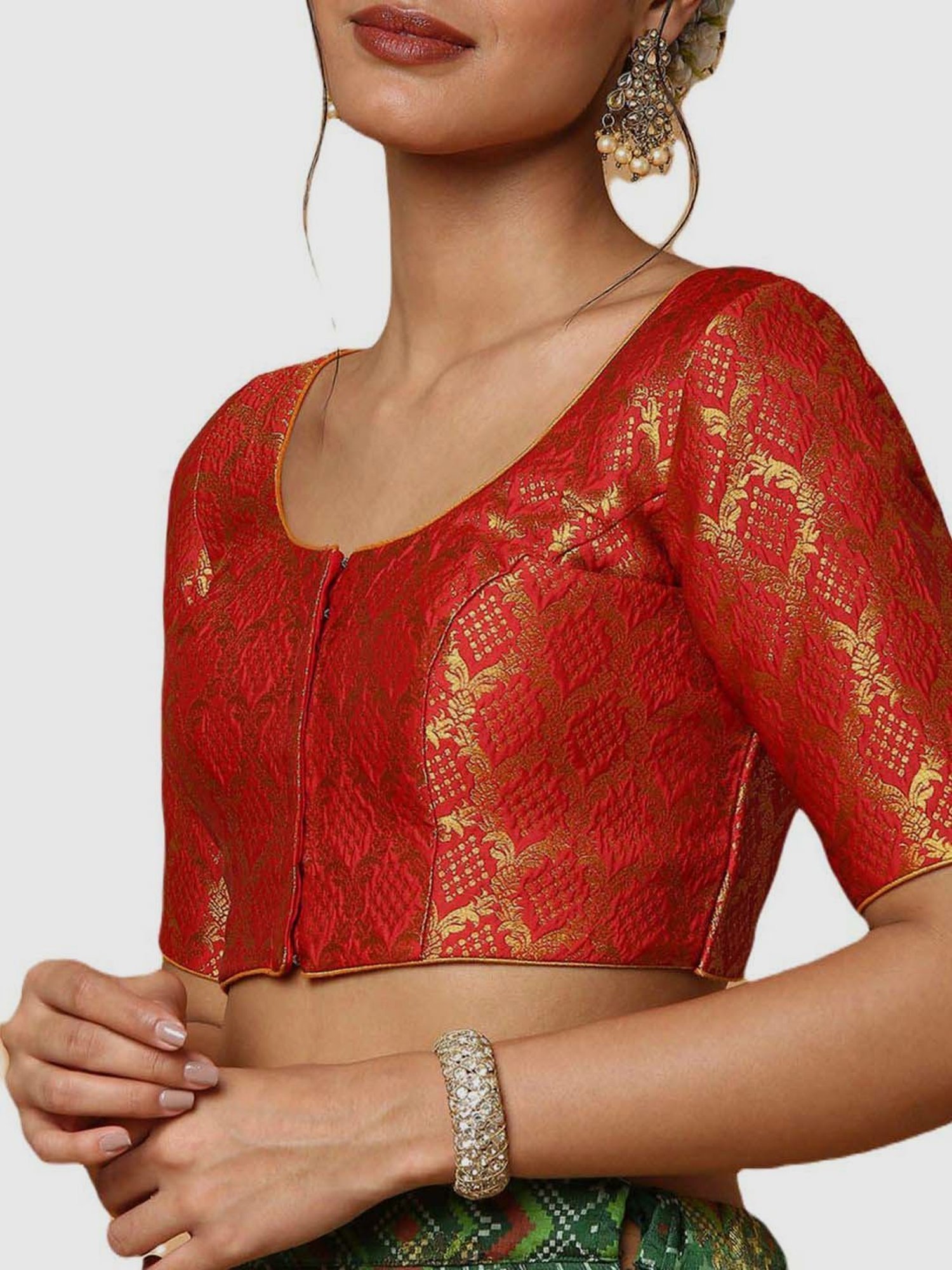 Salwar Studio Red Textured Readymade Blouse
