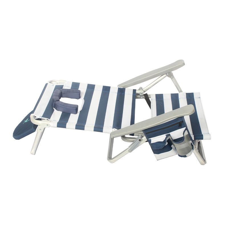 Ostrich OYBSC-2000S On-Your-Back Sand Beach 6-Inch Off the Ground Chair, Navy Blue and White