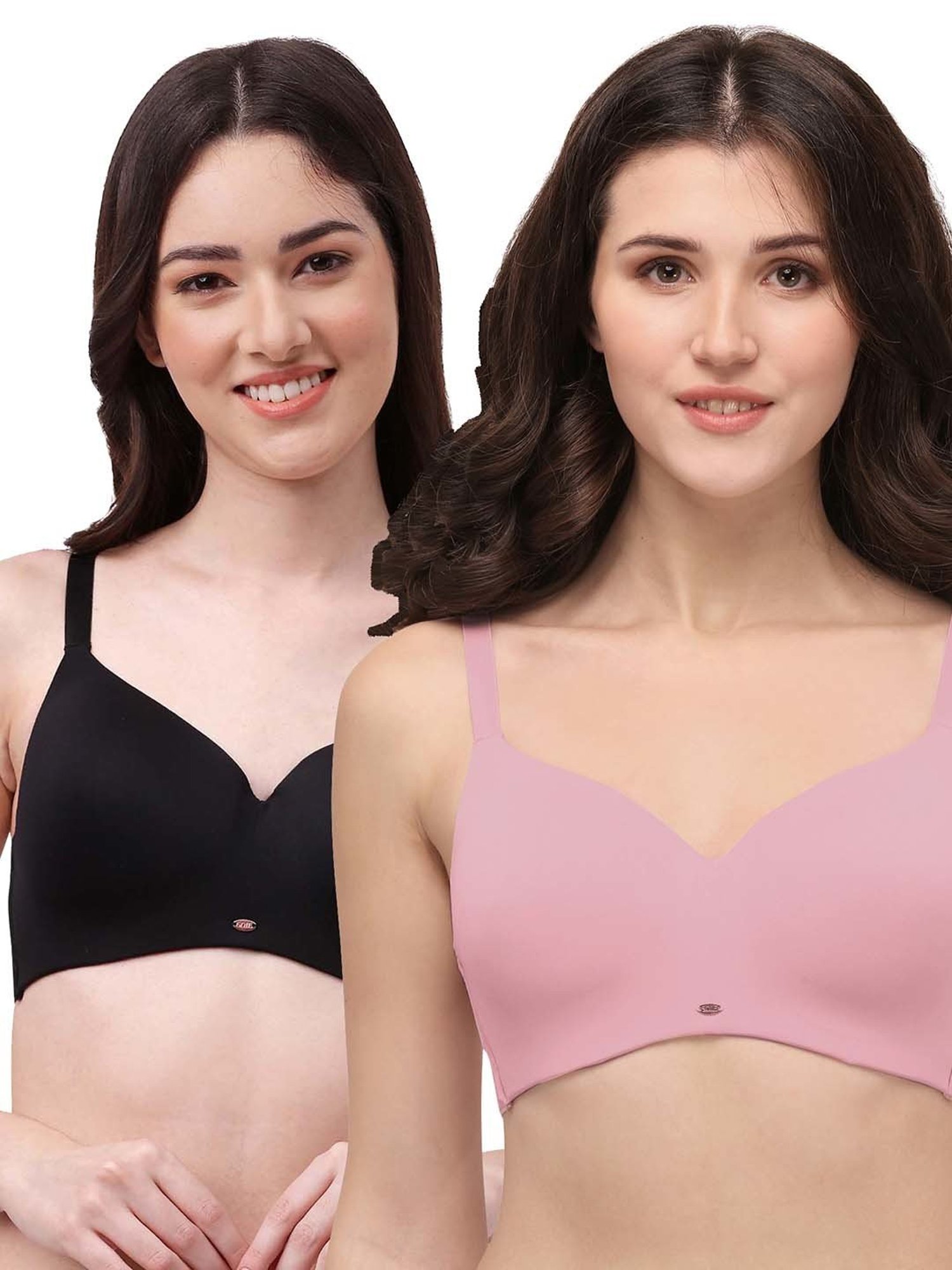 Soie Black & Pink Non-Wired Full Coverage T-Shirt Bra - Pack of 2