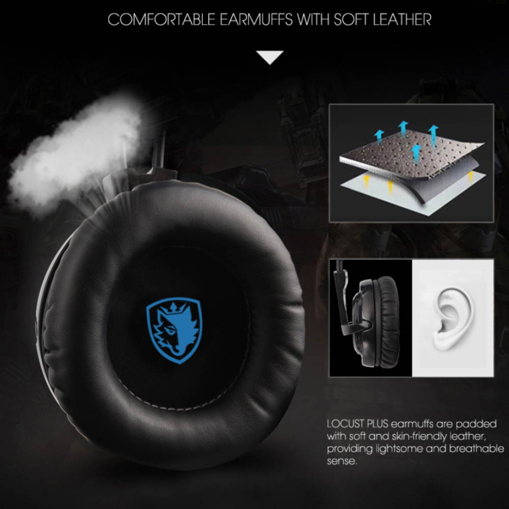Locust Plus 7.1 Surround Sound Headphones USB Gaming Headset Soft-leather Headband