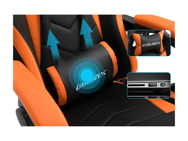 Dowinx Gaming Chair Ergonomic Office Recliner for Computer with Massage Lumbar Support, Racing Style Armchair PU Leather E-Sports Gamer Chairs with Retractable Footrest (Black&Gray)