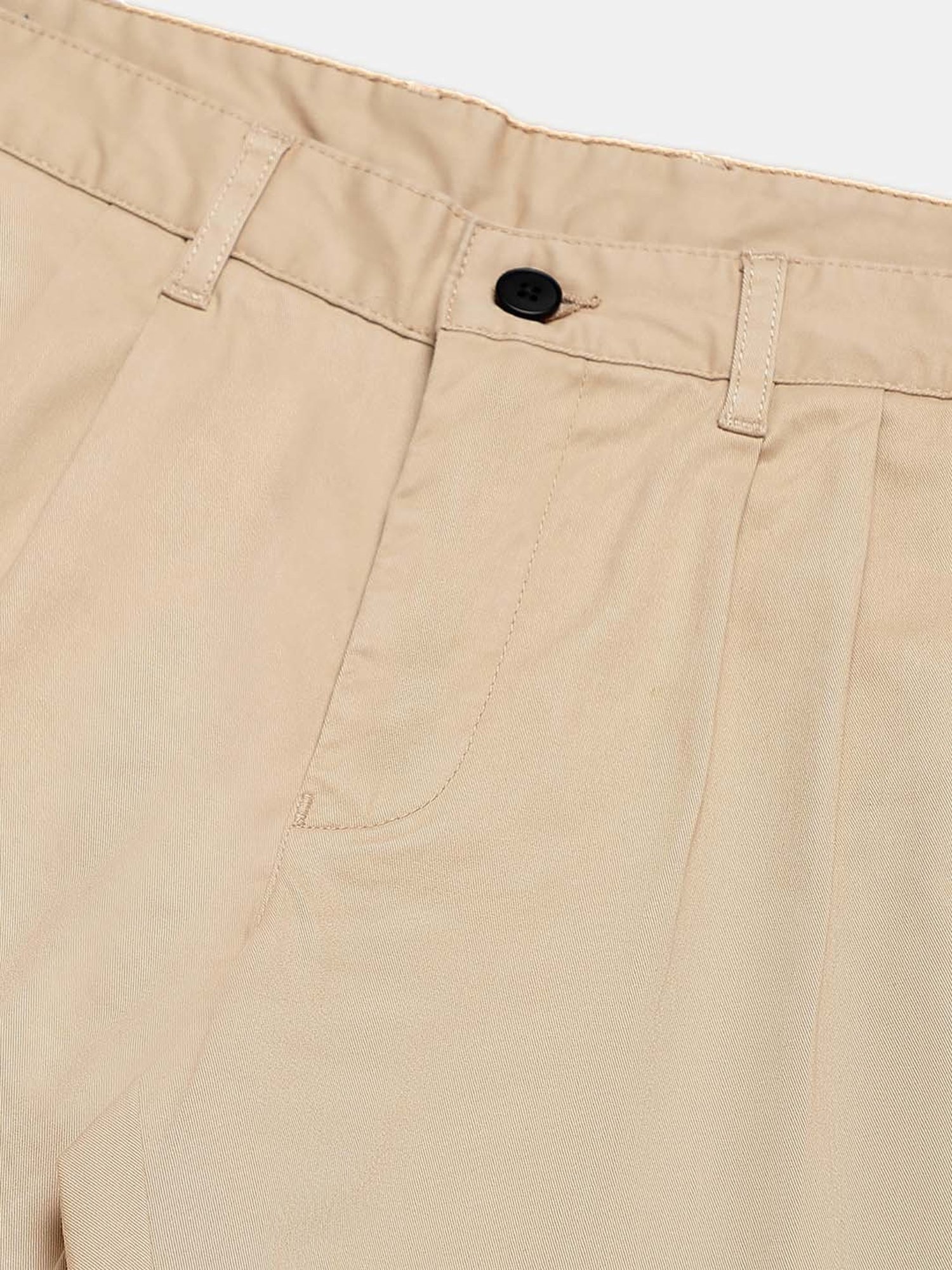 SUBTRACT Beige Regular Fit Pleated Trousers