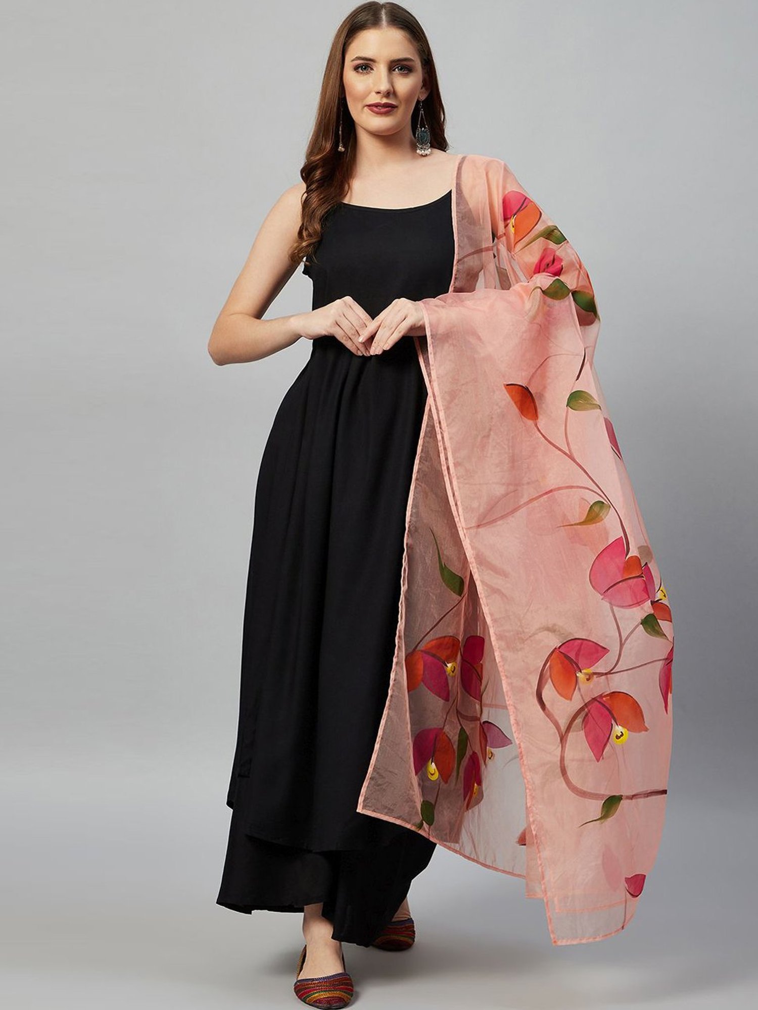 Inweave Peach Floral Print Dupatta