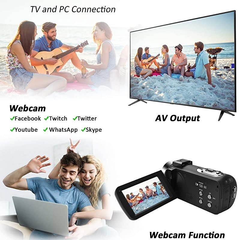 27K Video Camera Camcorder Vlogging Camera WiFi IR Night Vision 1080P Camcorder with 16X Zoom 2 Rechargeable Batteries 30FPS 24MP 30 Inch Touch Screen Easy Operation with Remote