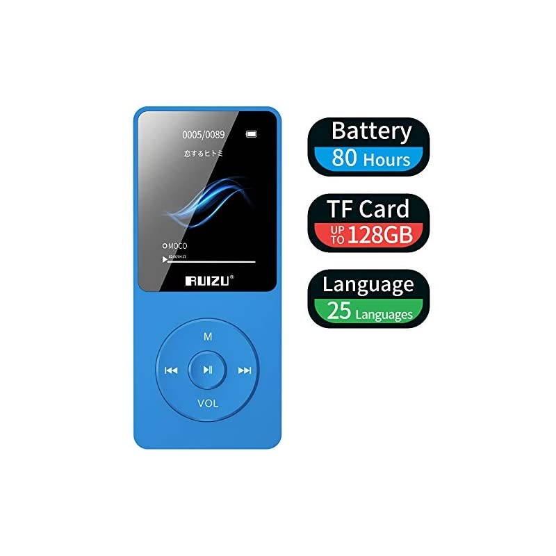 Mp3 Player, X02 Ultra Slim Music Player,Long Battery Life Mp3 with FM Radio, Voice Recorder, Video Play, Text Reading, 80 Hours Playback and Expandable Up to 128 GB (Blue)