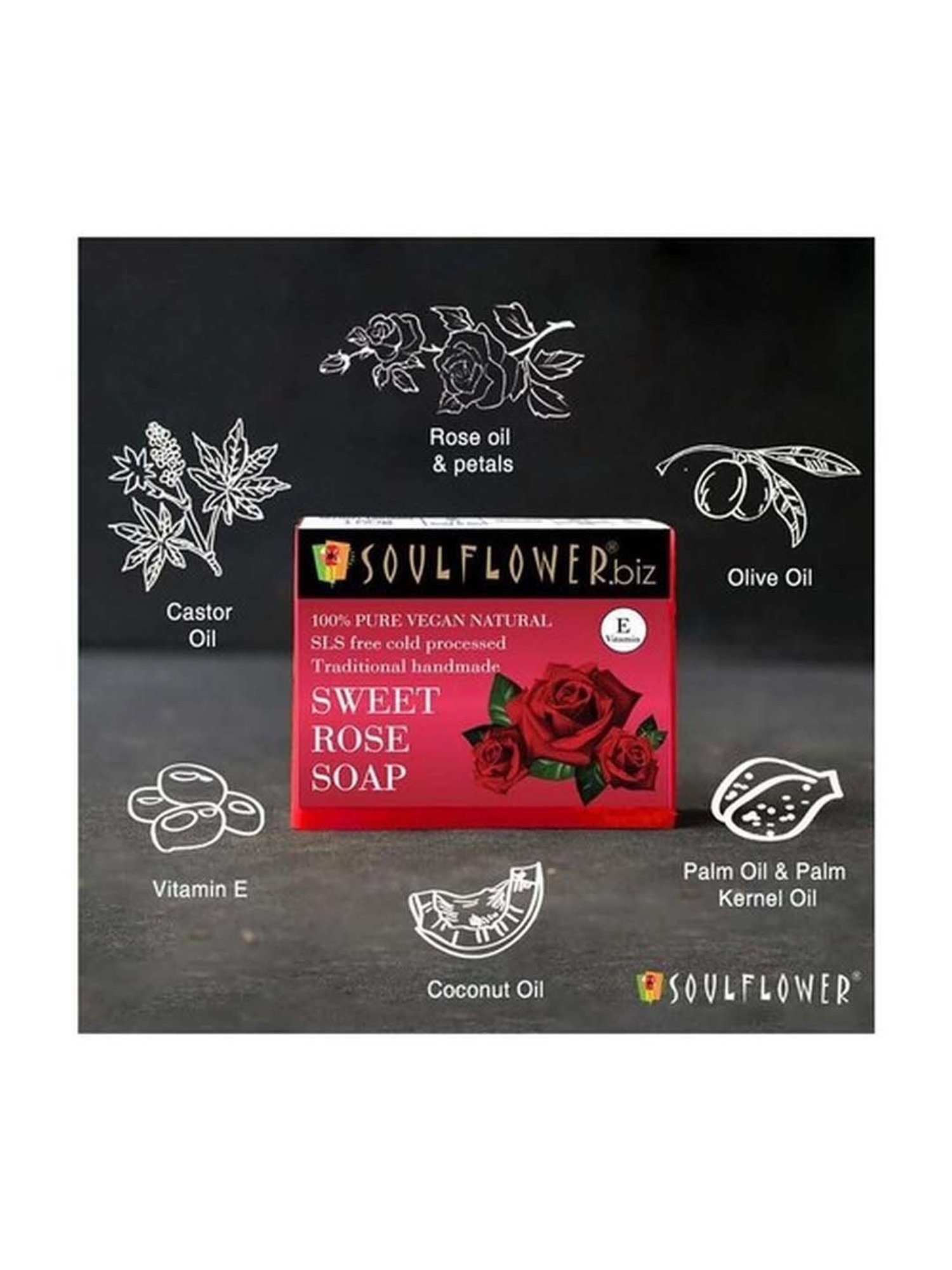 Soulflower Sweet Rose Soap - 150 gm