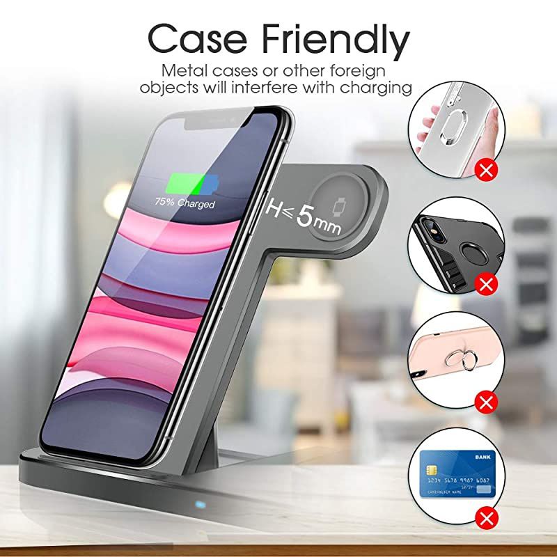 Wireless Charger, 4 in 1 Fast Wireless Charging Station Compatible with Apple Watch Airpods Pro iPhone 12/12 Pro/11/11 Pro/8/X, Wireless Charging Stand Compatible with Samsung