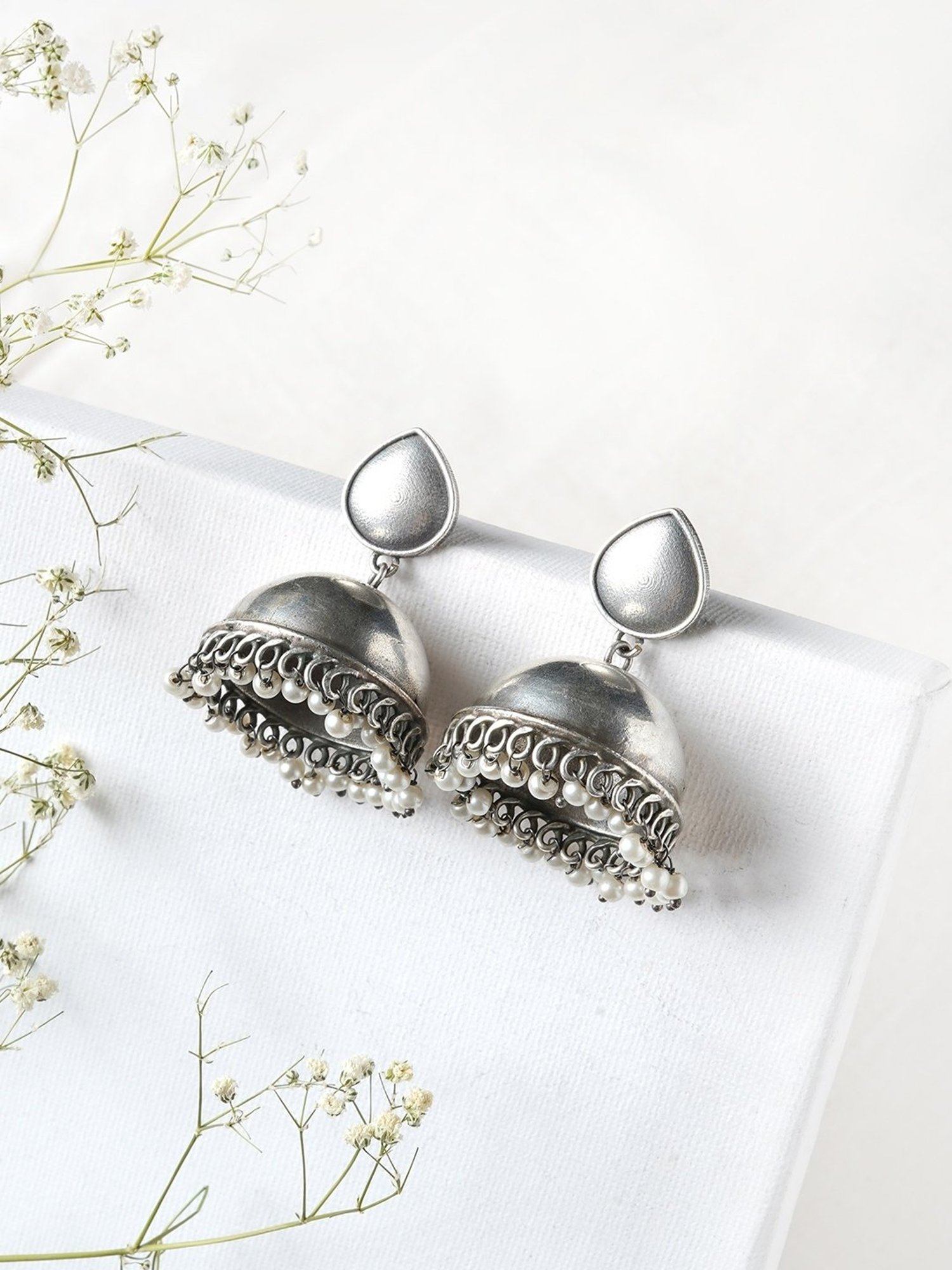 Teejh Ethnic Tara Silver Oxidized Jhumki Earrings
