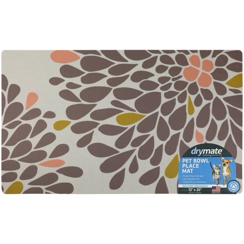 Drymate Dog and Cat Feeding Placemat - Floral Brown & Coral