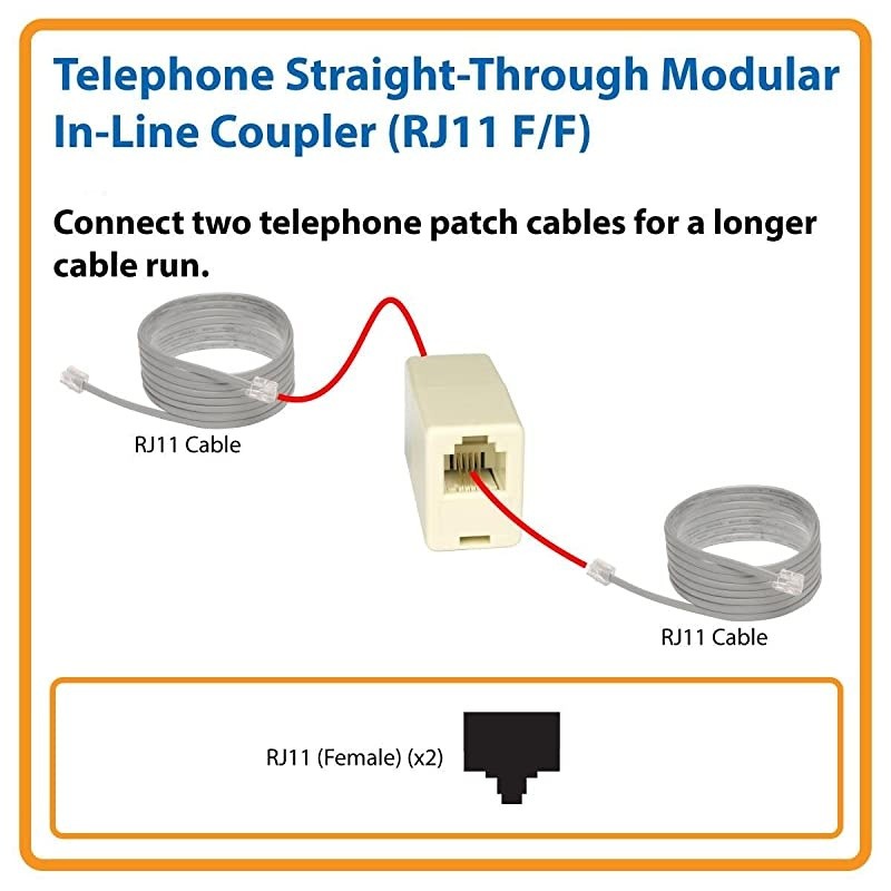 RJ11 6P4C Straight Telephone Inline Coupler (2 Pack)