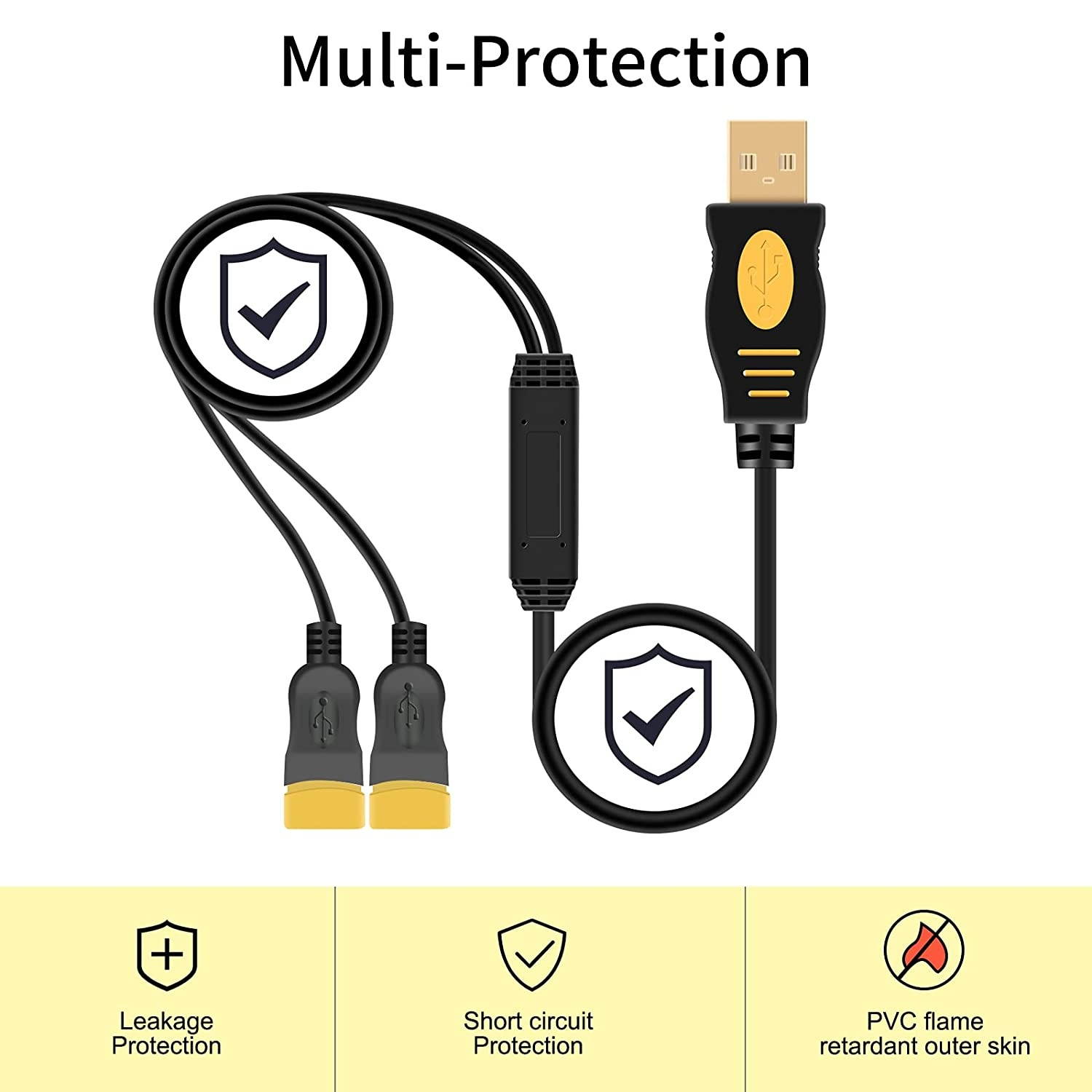 USB SplittersFAOTUR USB Splitter Y Cable 1 Male to 2 Female Hub Power Cord Extension Adapter for MacBook Laptop Mice Keyboards Cameras Phone Charging USB Flash Drives and More