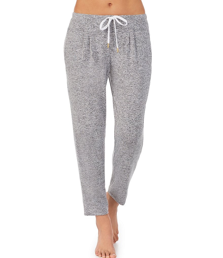 Donna Karan Solid Marled Knit Cropped Drawstring Sleep Pants