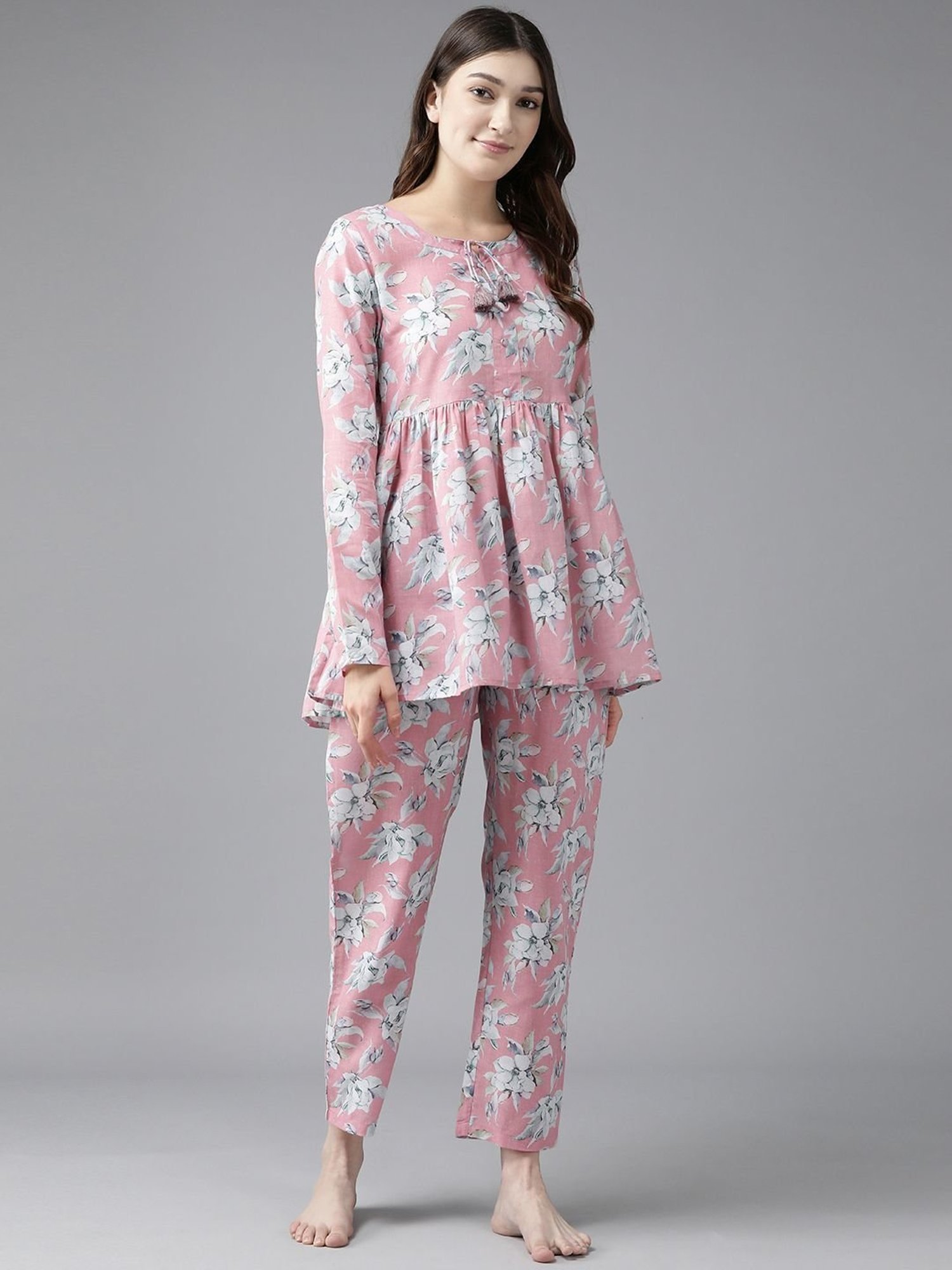 Prakrti Pink Cotton Printed Top Pant Set