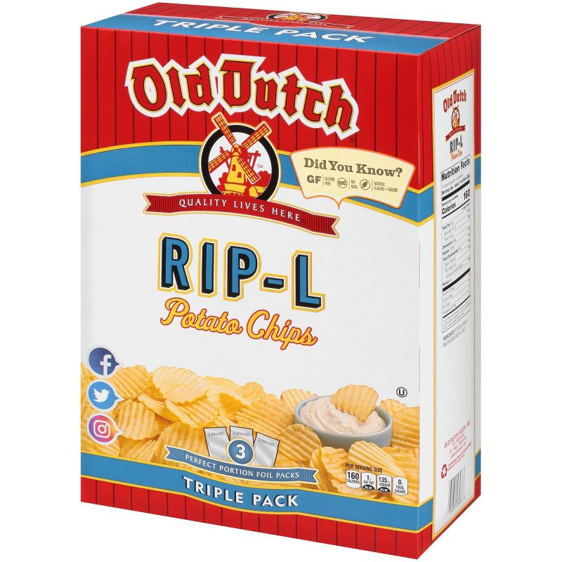 Old Dutch Triple Pack Rip-L Potato Chips - 3ct