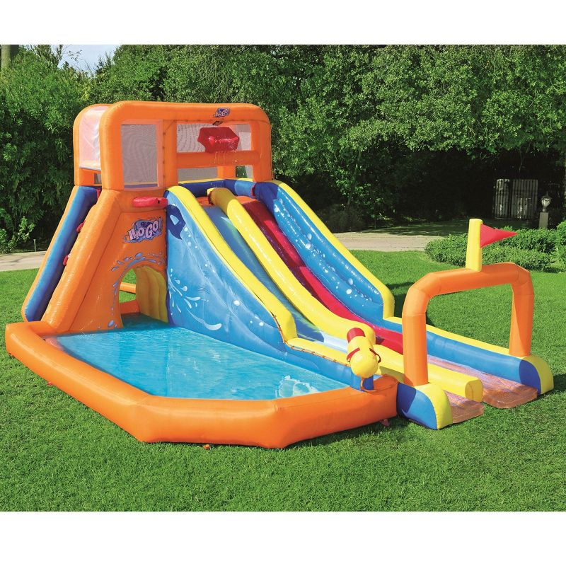 H2OGO! Tsunami Waves Summit Mega Inflatable Kids Backyard Outdoor Play Water Park with Water Slides and Heavy Duty Air Blower