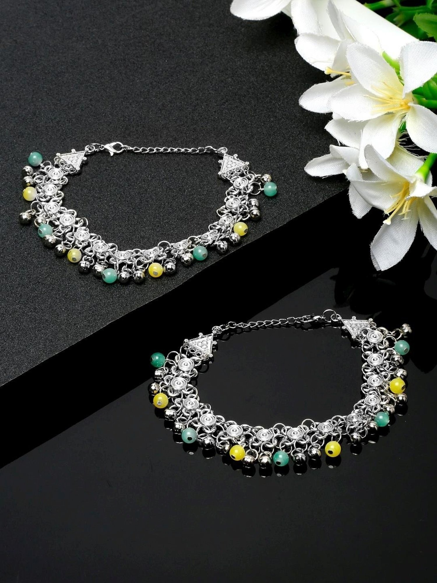 YouBella Gold-Plated Copper Strand Stylish Party Wear Anklets for Women - Set of 2