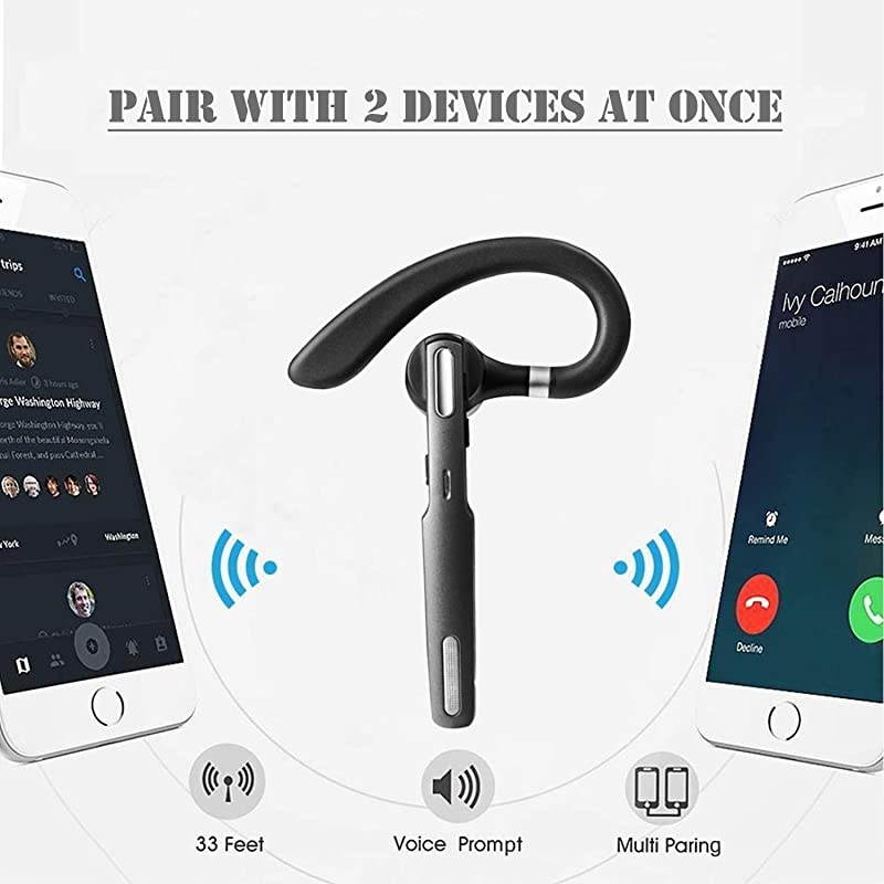 Bluetooth Headset Wireless Bluetooth Earpiece V41HandsFree Earphones with Noise Cancellation Mic for DrivingBusinessOffice Compatible with iPhone and Android Gray
