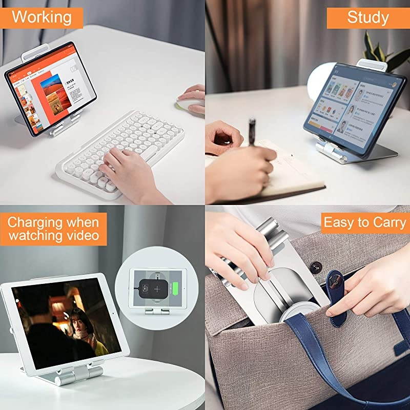 Tablet Stand Adjustable Wilreless Charger 2 in 1 Tablet ipad Holder Dock Wireless Charging Stand for iPad Pro 129iPad Pro 11 20202018ipad Air Mini 4 3 2KindleSamsung Tab S6S5eS4