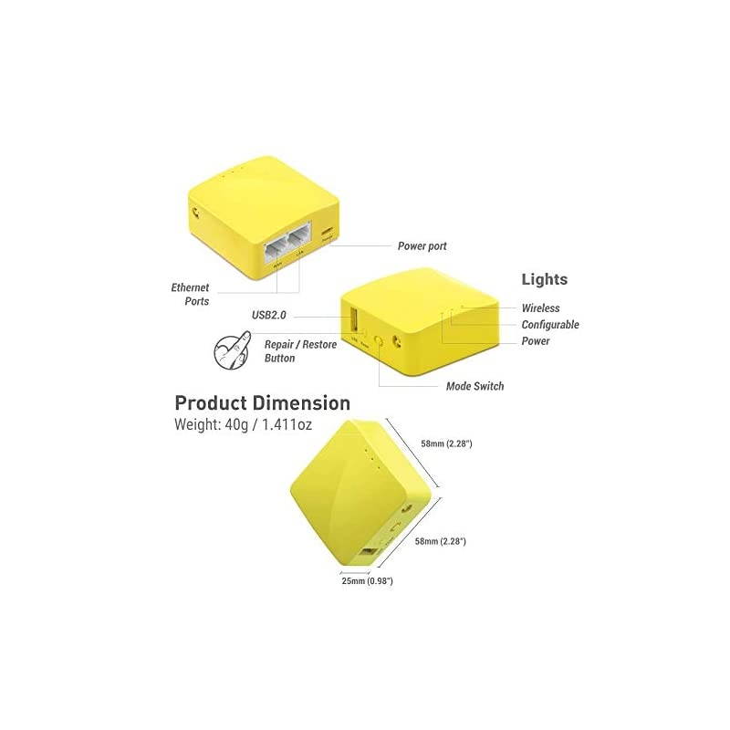 GLMT300NV2 Wireless Mini Portable Travel Router Mobile Hotspot in Pocket WiFi Repeater Bridge Range Extender OpenVPN Client 300Mbps High Performance 128MB RAM