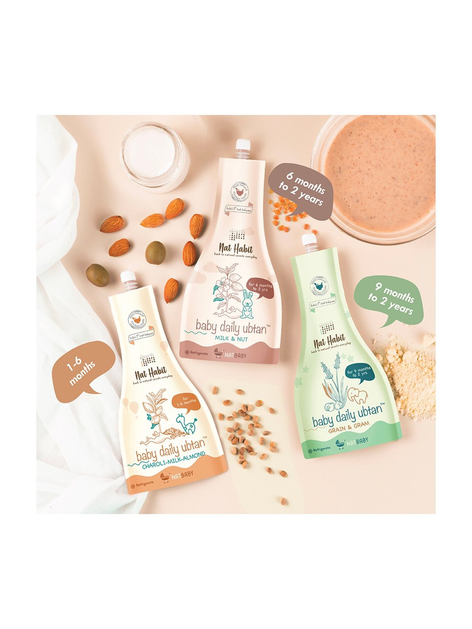 Nat Habit Milk & Nut Baby Daily Ubtan Body Scrub for 6 Months to 2 Years - 80 gm