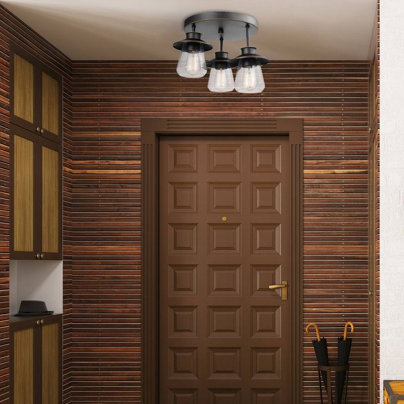 3 Light Nate Semi Flush Mount Ceiling with Clear Glass Shade Oil Rubbed Bronze - Globe Electric