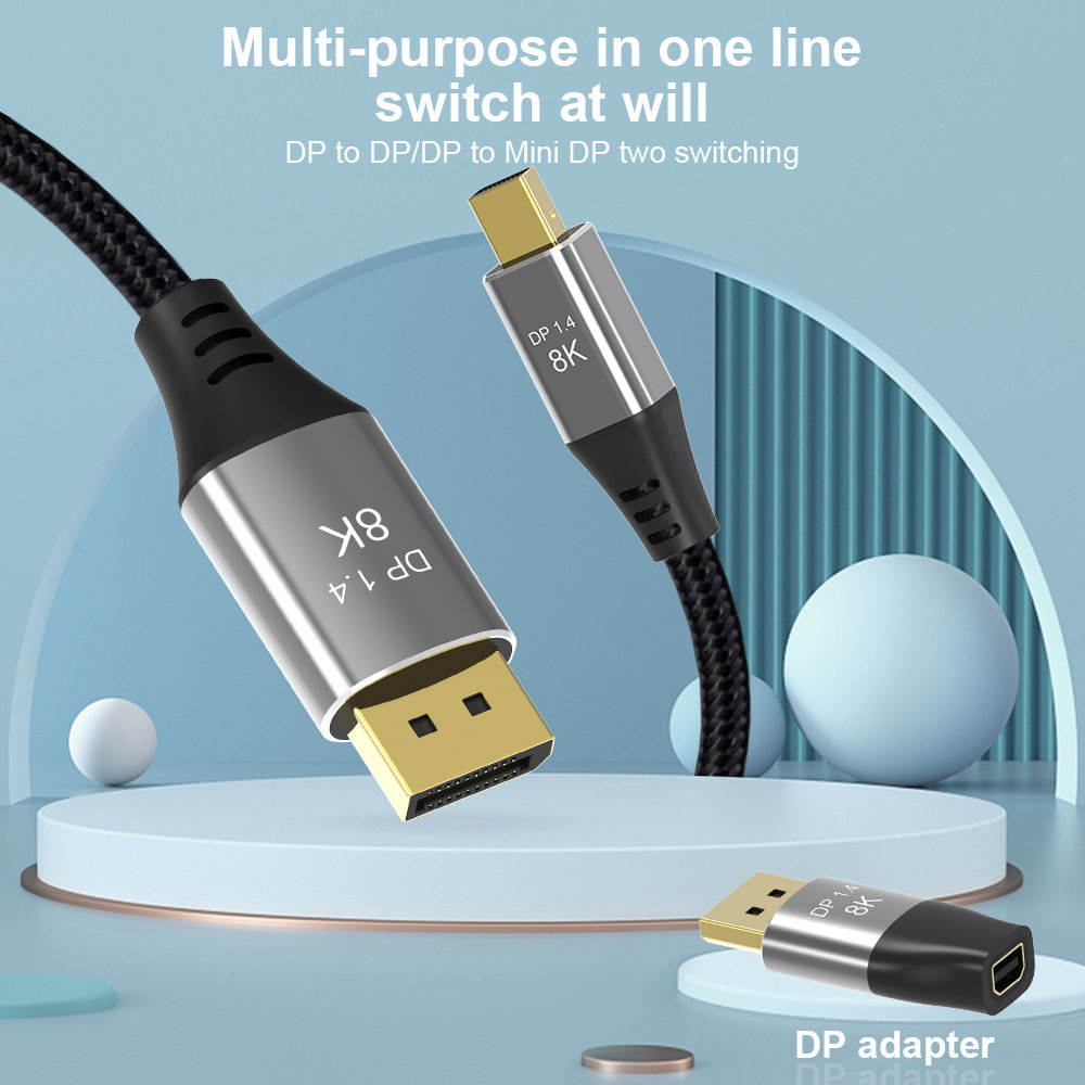 CableDeconn Mini DP to DisplayPort 8K(76804320)@60Hz 4K@144Hz 8K Cable with Mini DP Female to DP Male Connector DisplayPort 1.4 DP to Mini DP 8K 2M