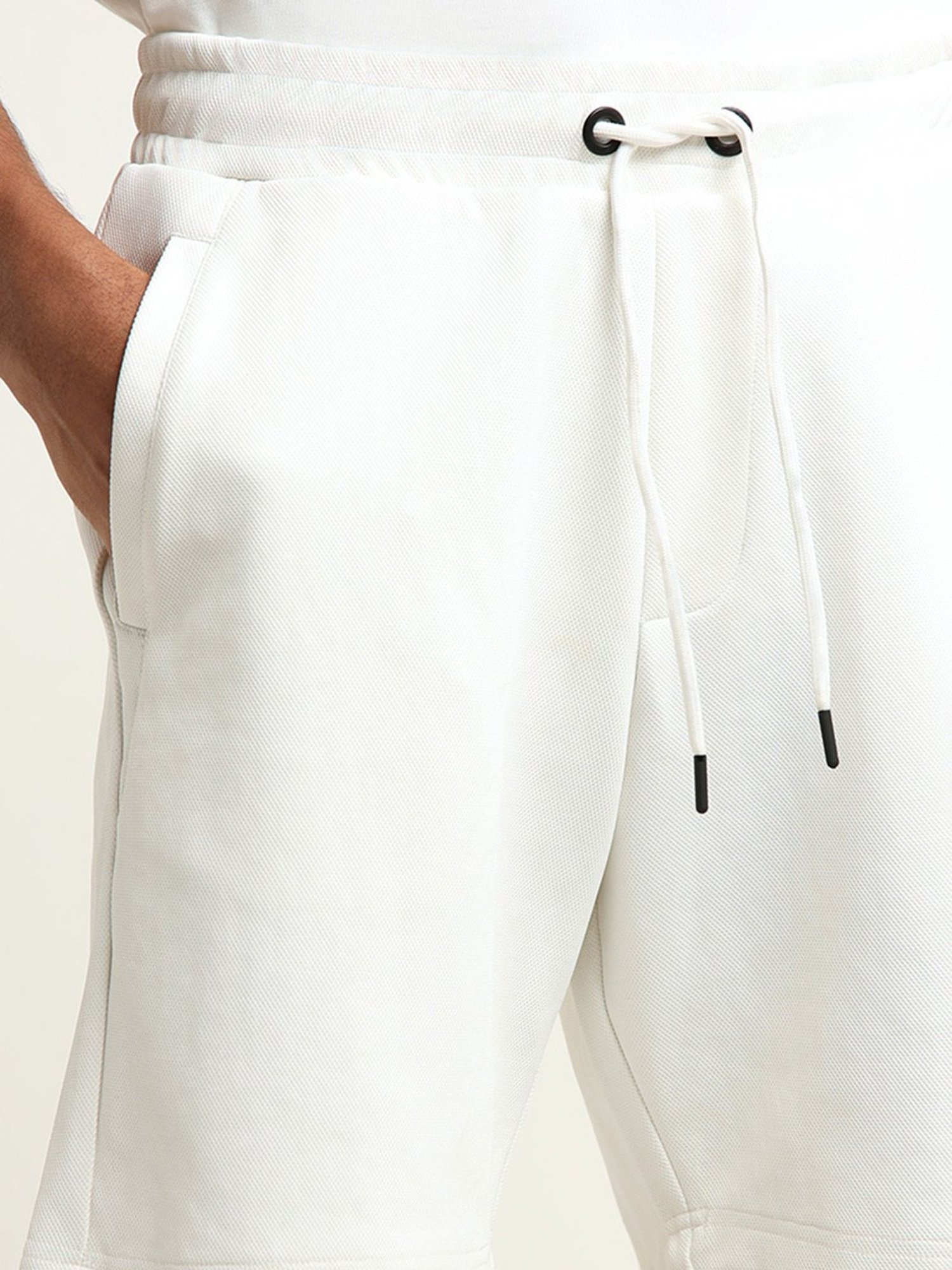 Studiofit by Westside White Solid Mid Rise Relaxed Fit Shorts