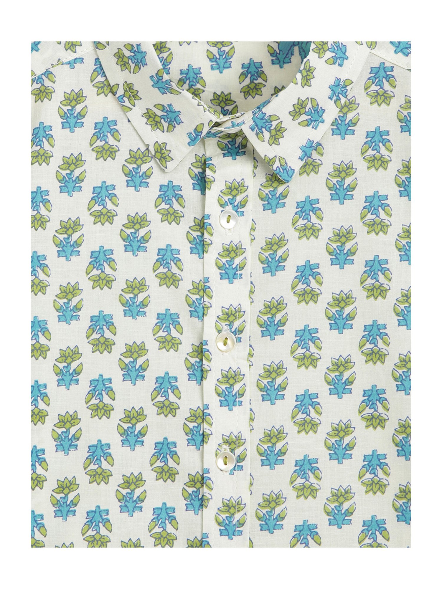 Campana Kids White & Blue Floral Print Shirt