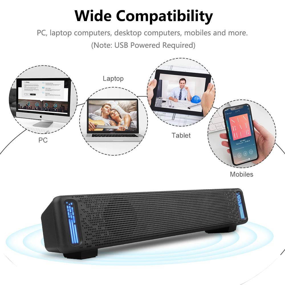 Jeecoo A50 Stereo Computer Speakers, Wired Desktop Speakers, USB Powered Computer Sound Bar for PC Laptop