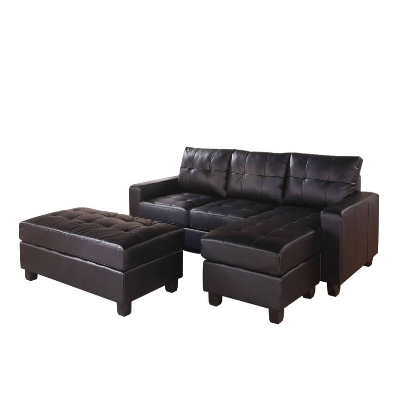 3pc Sectional Sofa With Ottoman Set Black - Benzara