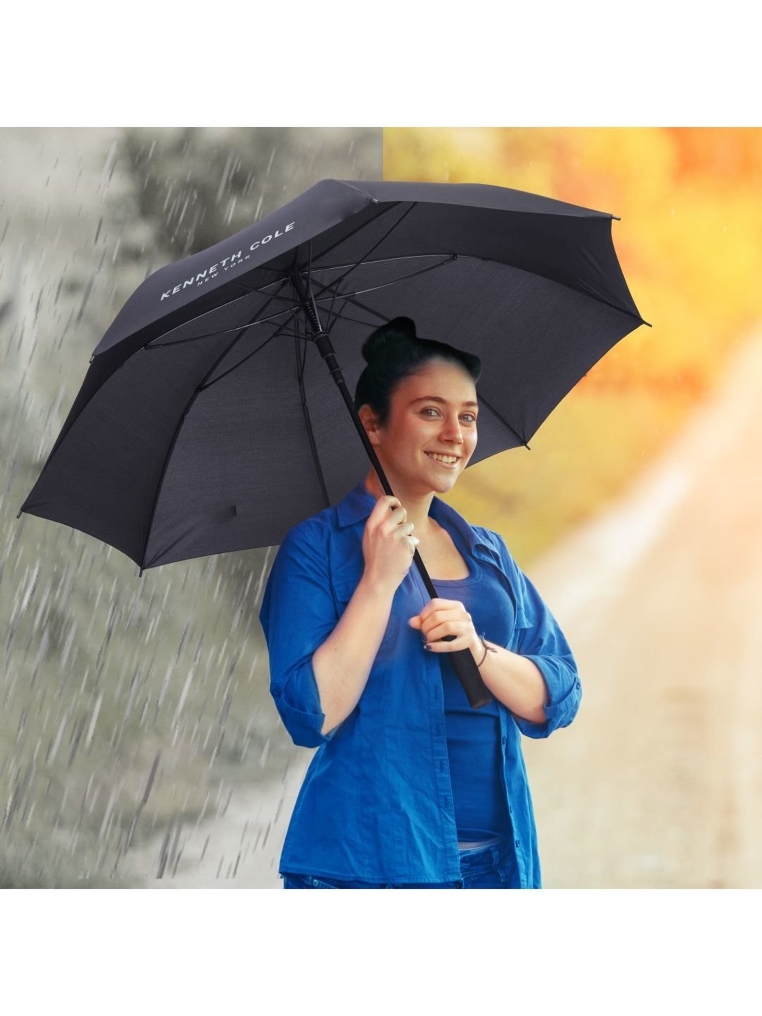 Kenneth Cole New York Automatic Golf UV & Rain Protection Black Umbrella