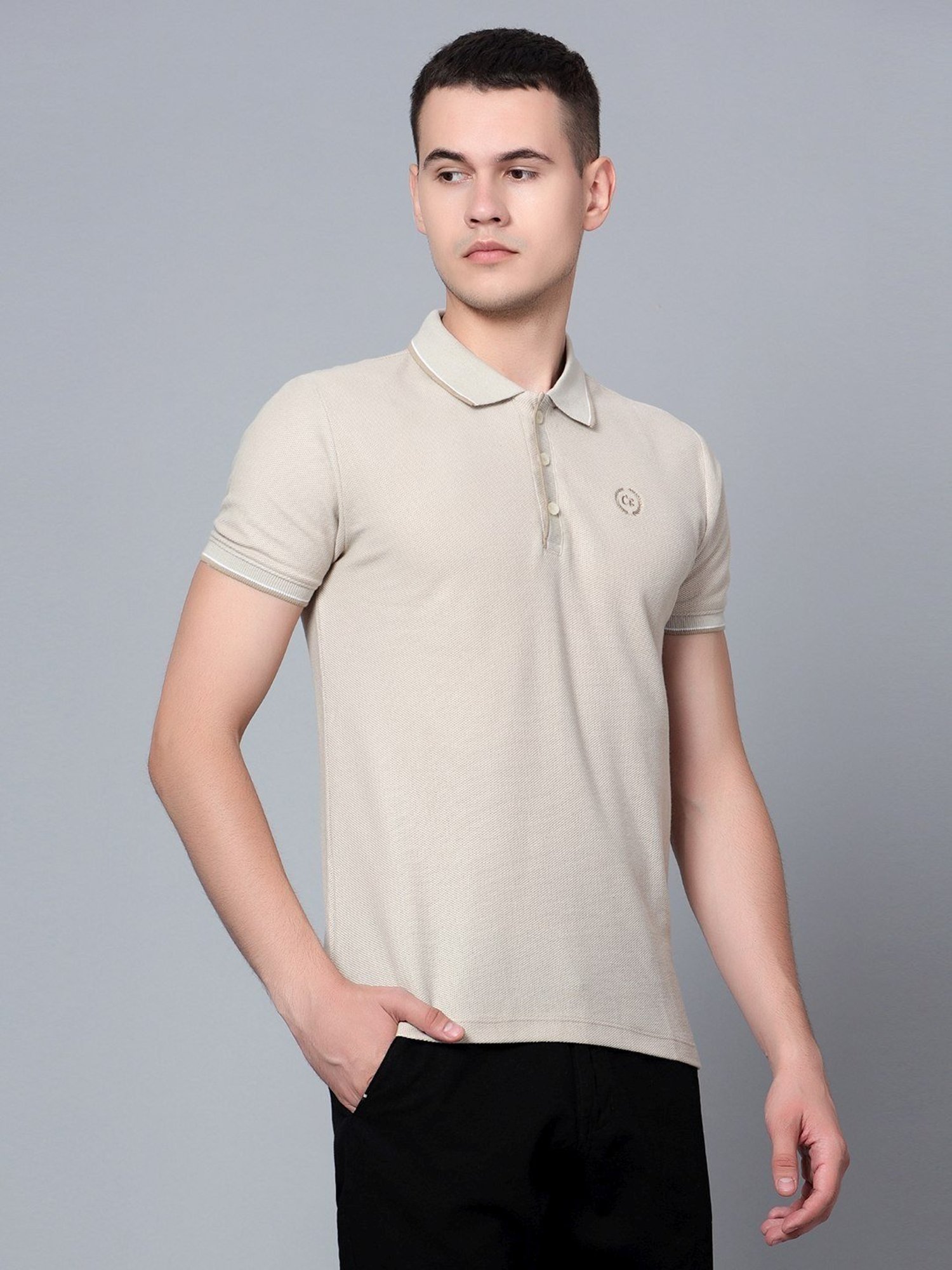 Cantabil Beige Cotton Regular Fit Polo T-Shirt