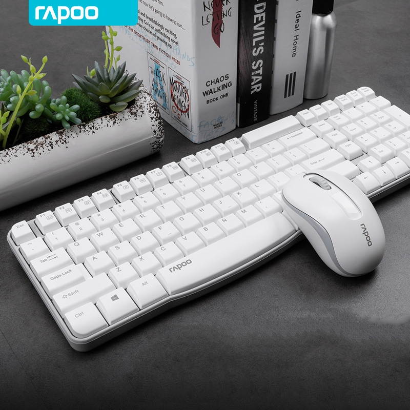 Rapoo KM325  Ergonomic Design, Cool Exterior Ultra-thin, and Slim Waterproof 2.4GHz Wireless Power-saving SilentTyping Keyboard And Mouse Combo For Office And Game - White