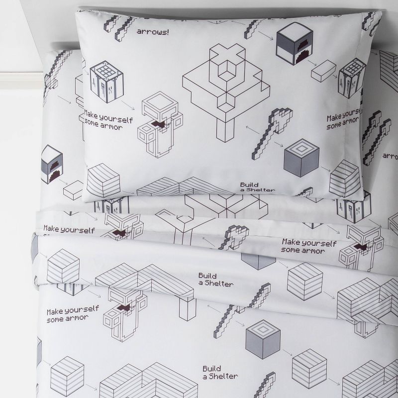 Minecraft Full Survive Sheet Set Gray