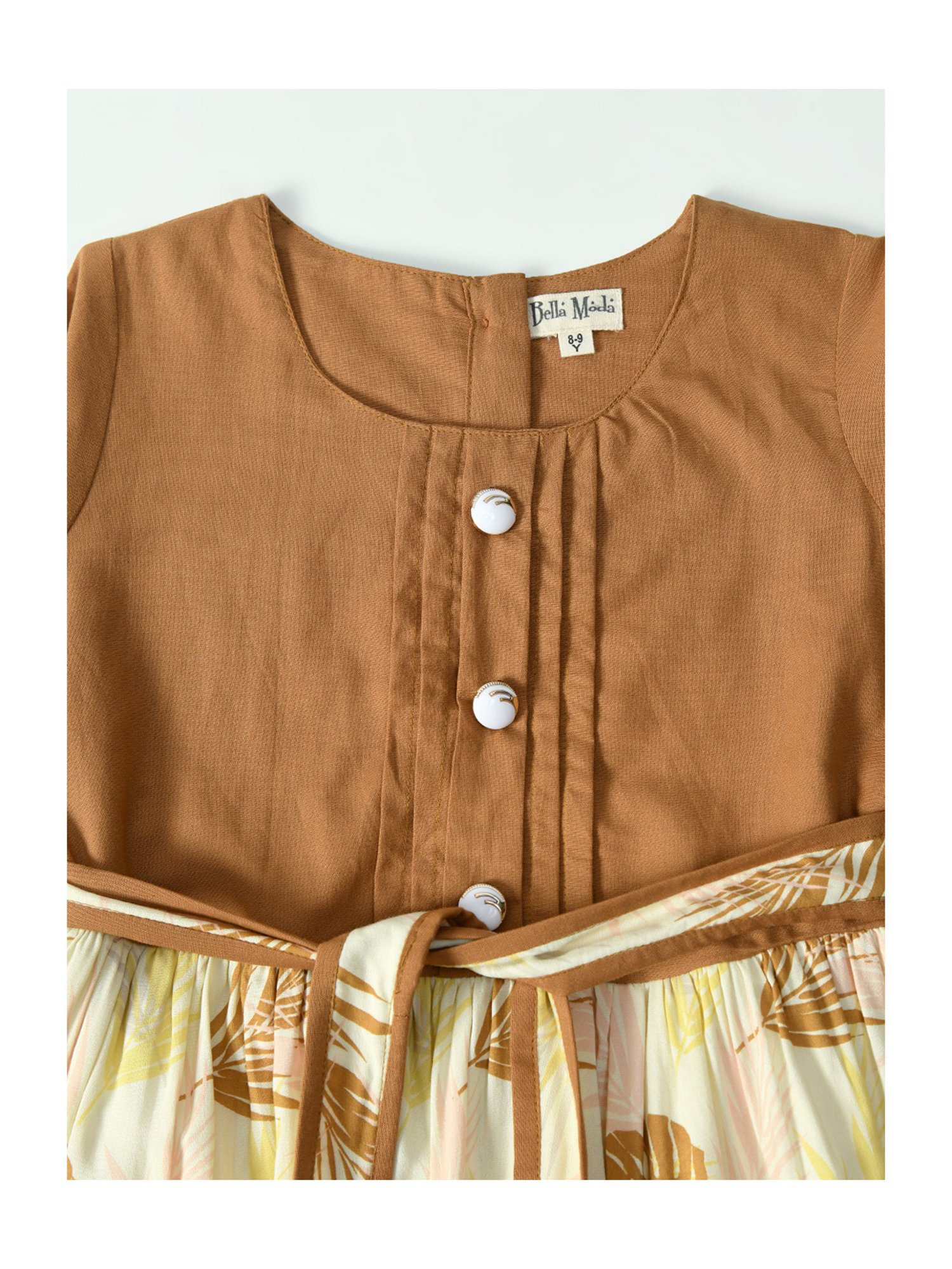 Bella Moda Kids Mustard Printed Full Sleeves Fit & Flare Dress