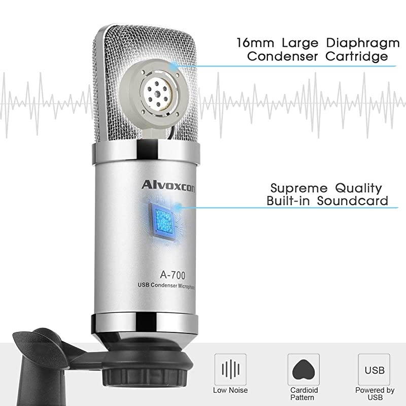USB Microphone  Unidirectional Condenser Mic for Computer PC MacWindows Podcasting Vlog YouTube Studio Recording Skype Stream Voice Over Vocal Dictation with Desktop Tripod Stand
