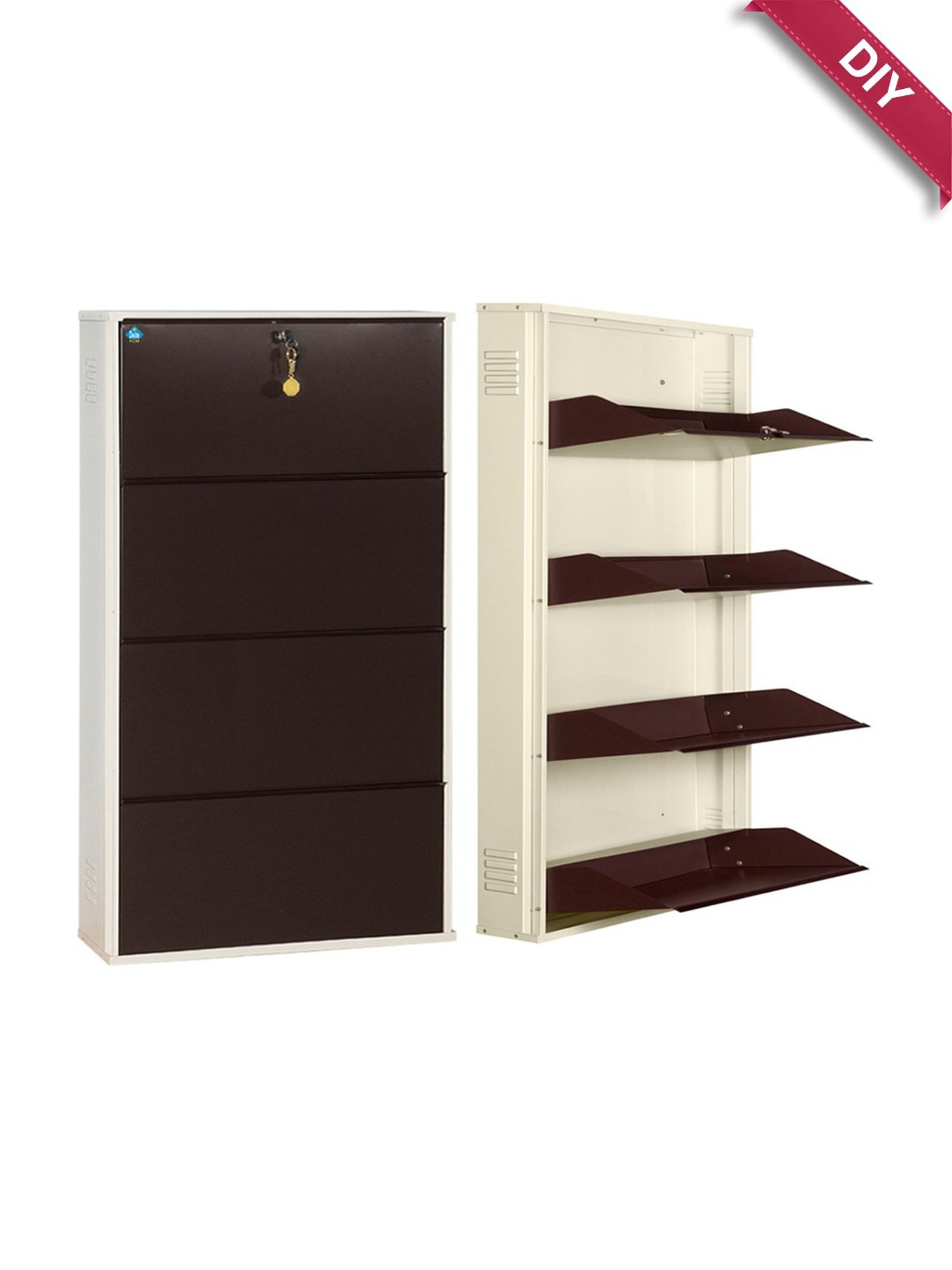 Delite Kom Metal Shoe Rack - 29" 4 Shelf, Ivory Coffee, PowderCoat, Wall Mount, DIY