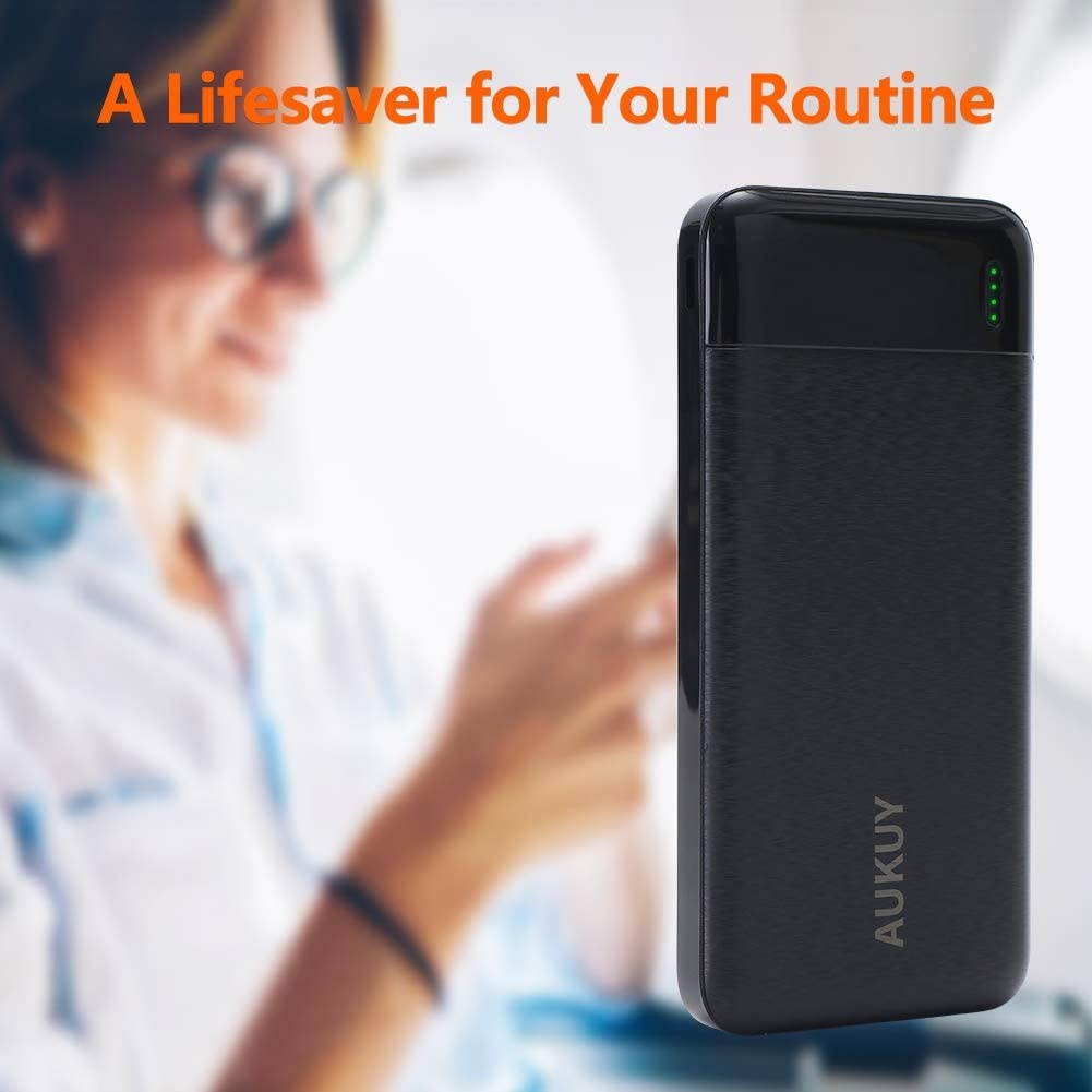 AUKUY Portable Charger 2 Pack 10000mAh Power Banks Slim and Light with Dual 2.1A High-Speed Charging Outputs and Fast Recharge Input External Battery Compatible with Phone Google LG iPad