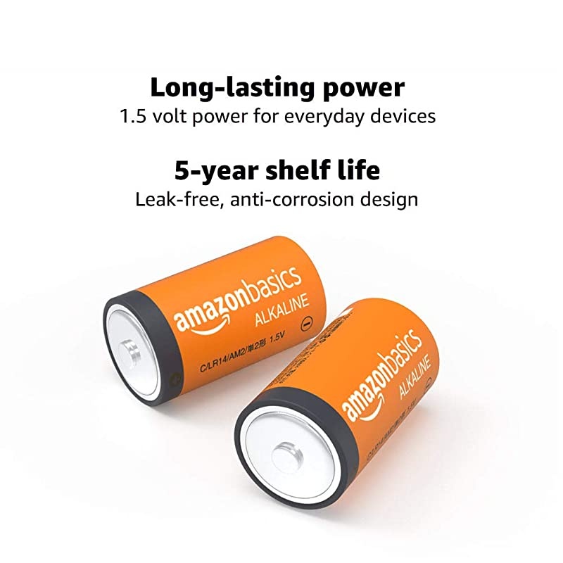 Basics 12 Pack C Cell AllPurpose Alkaline Batteries 5Year Shelf Life Easy to Open Value Pack