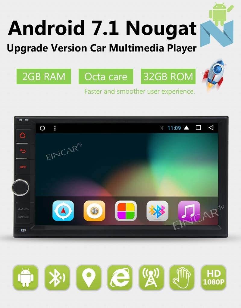 Touch Screen Car Stereo Android Head Unit Double Din Car Radio with Bluetooth 7 Inch Indash 8-Core Audio MP5 Video Player 2 Din Autoradio Support 2GB 32GB Mirror Link USB TF AUX AM FM Backup Camera