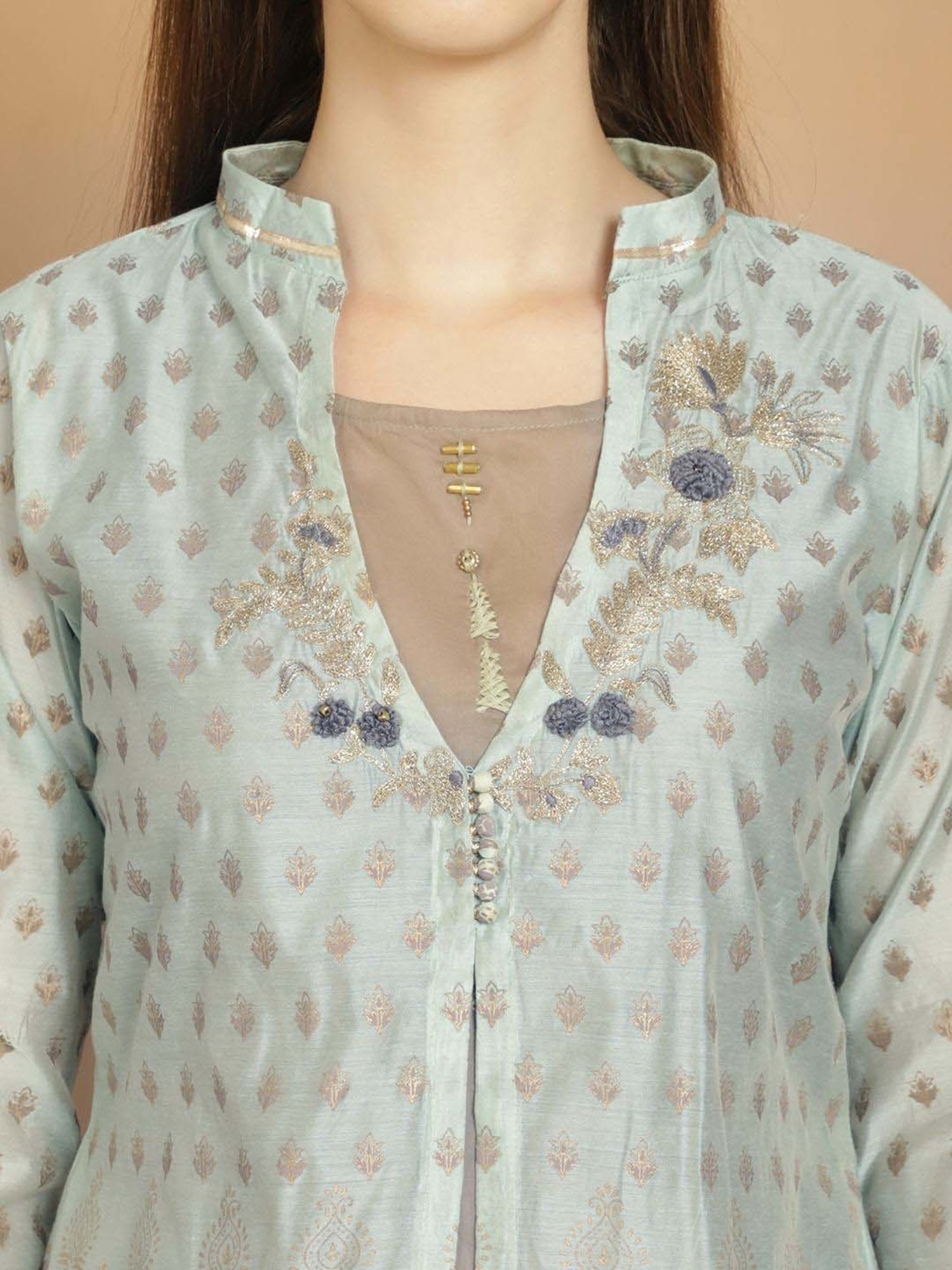 Stylee LIFESTYLE Green Embroidered Unstitched Dress Material