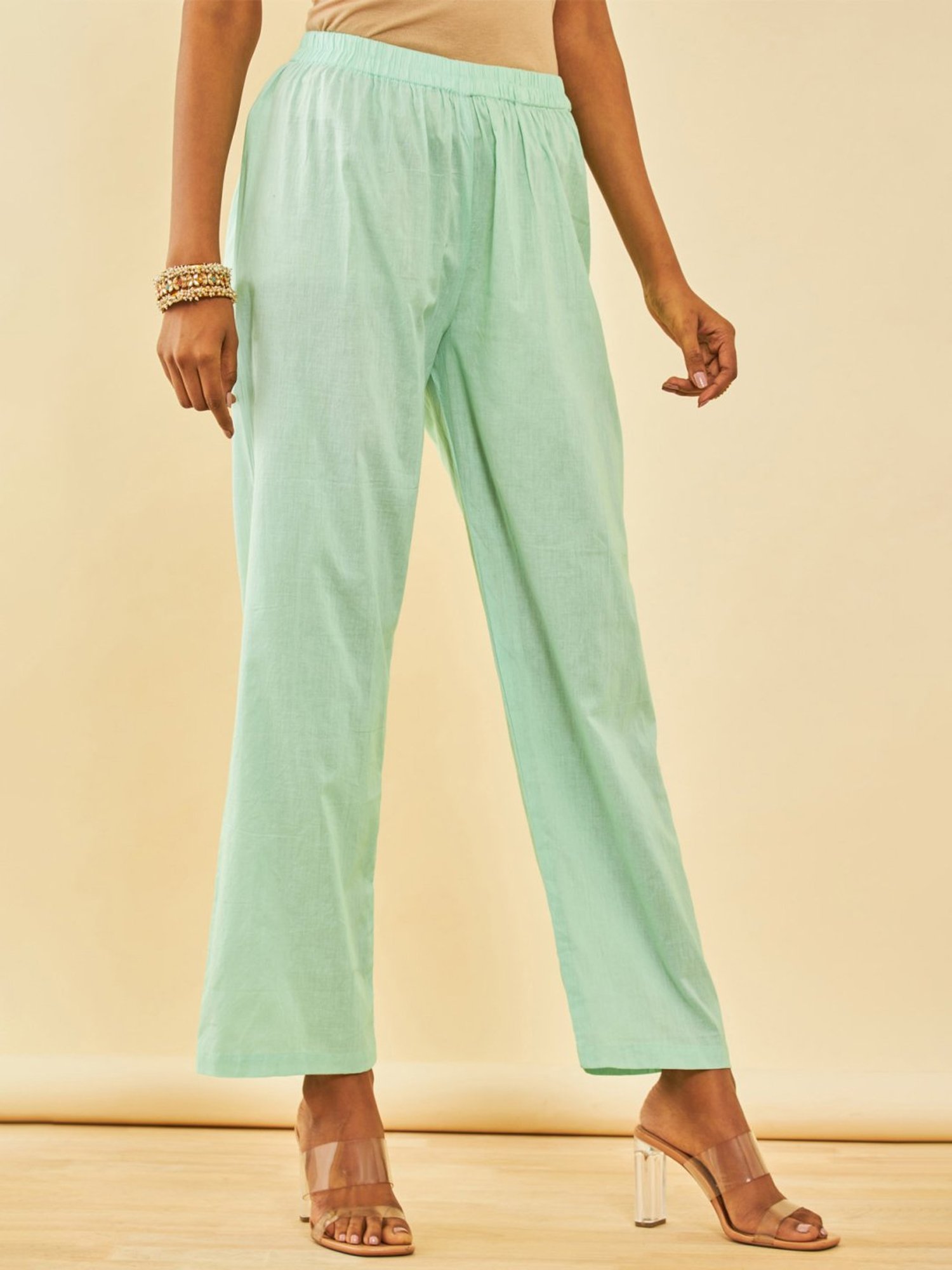 Soch Sap Green Kota Embroidered Unstitch Dress Material With Lace Details