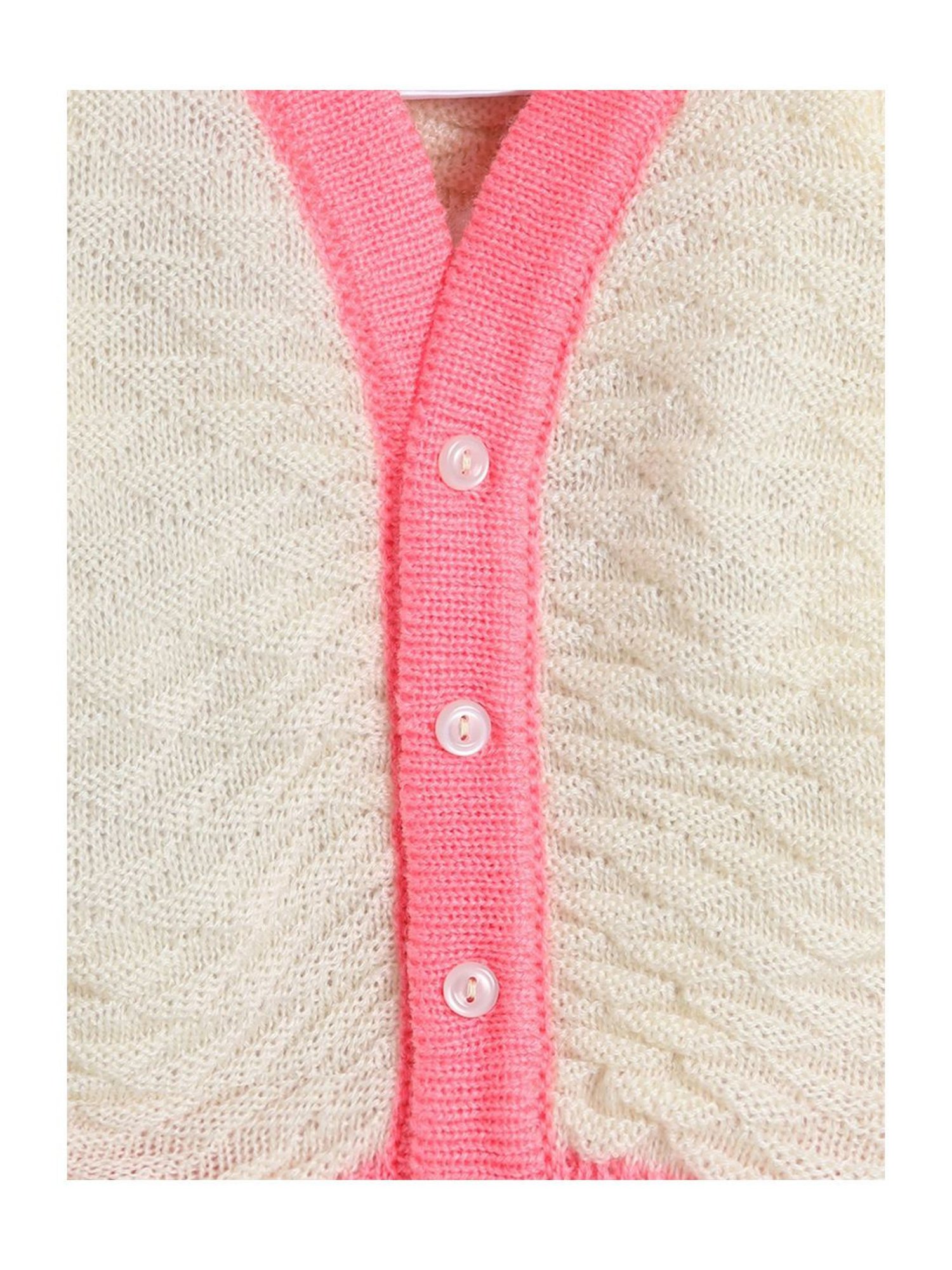 Little Angels Kids Cream & Pink Textured Pattern Full Sleeves Sweater Set