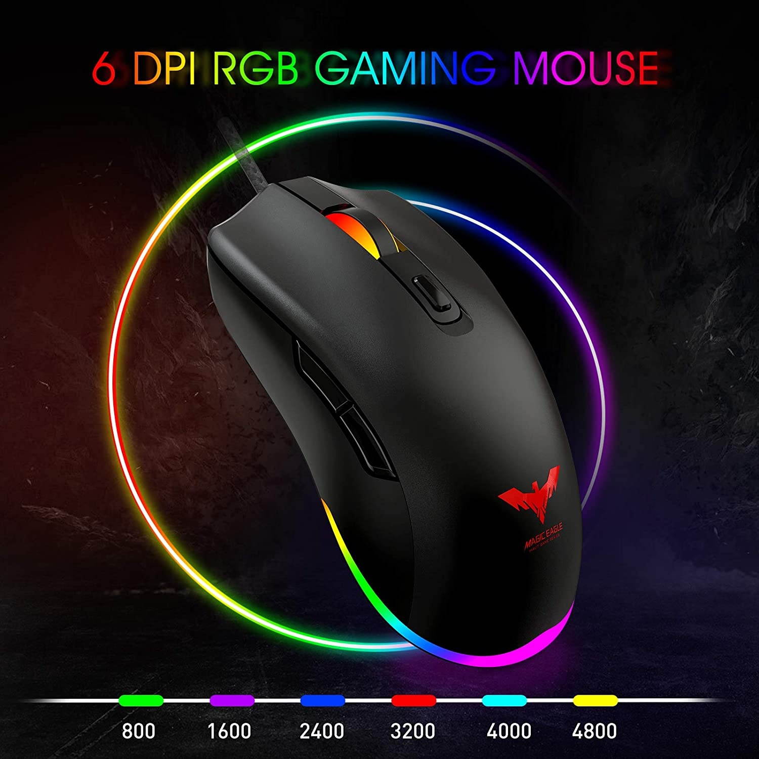 Havit RGB Gaming Mouse Wired PC Gaming Mice with 7 Color Backlight 6 Buttons Up to 6400 D P I Computer USB Mouses for Desktop Laptop Gamer & Work