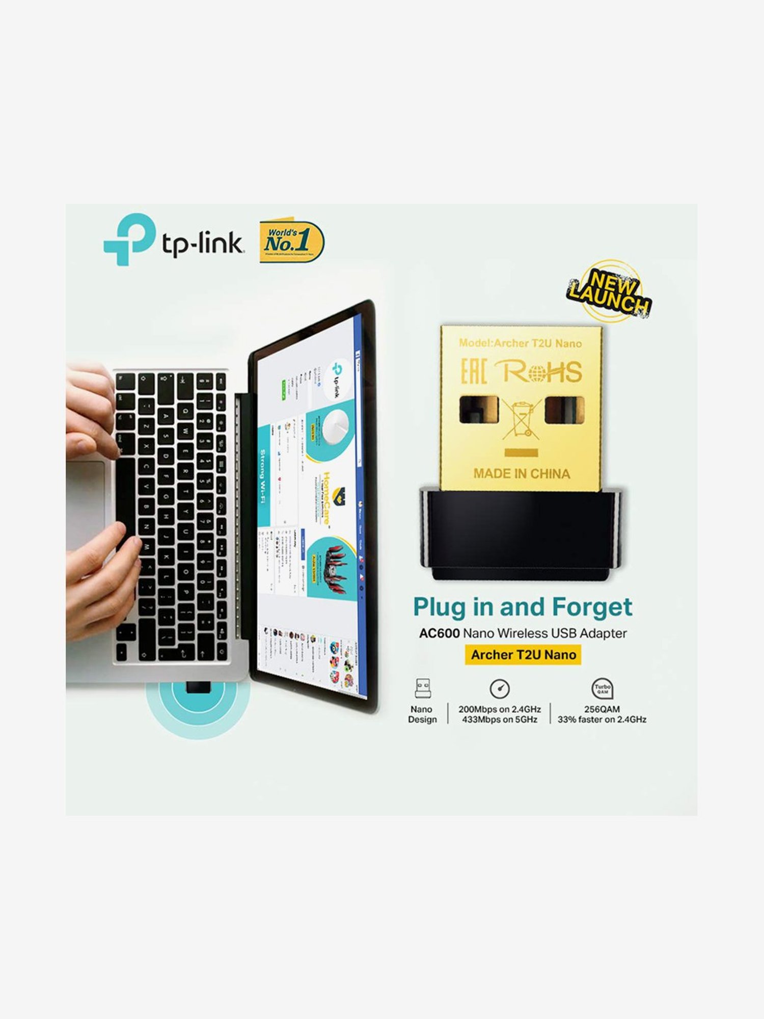 TP-Link Archer T2U Nano AC600 Dual Band Wireless USB Adapter (Black)