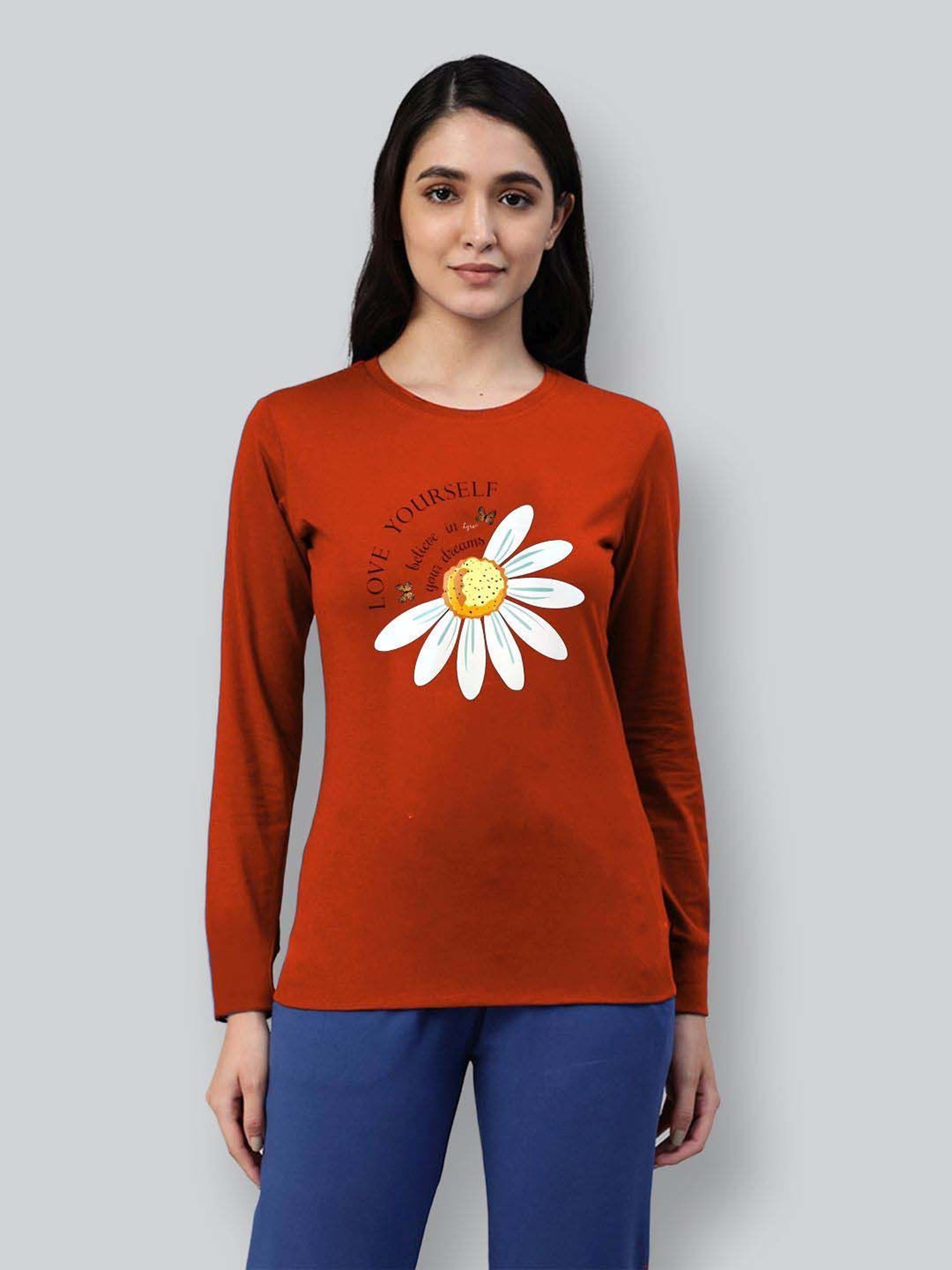 Lyra Rust Cotton Printed T-Shirt