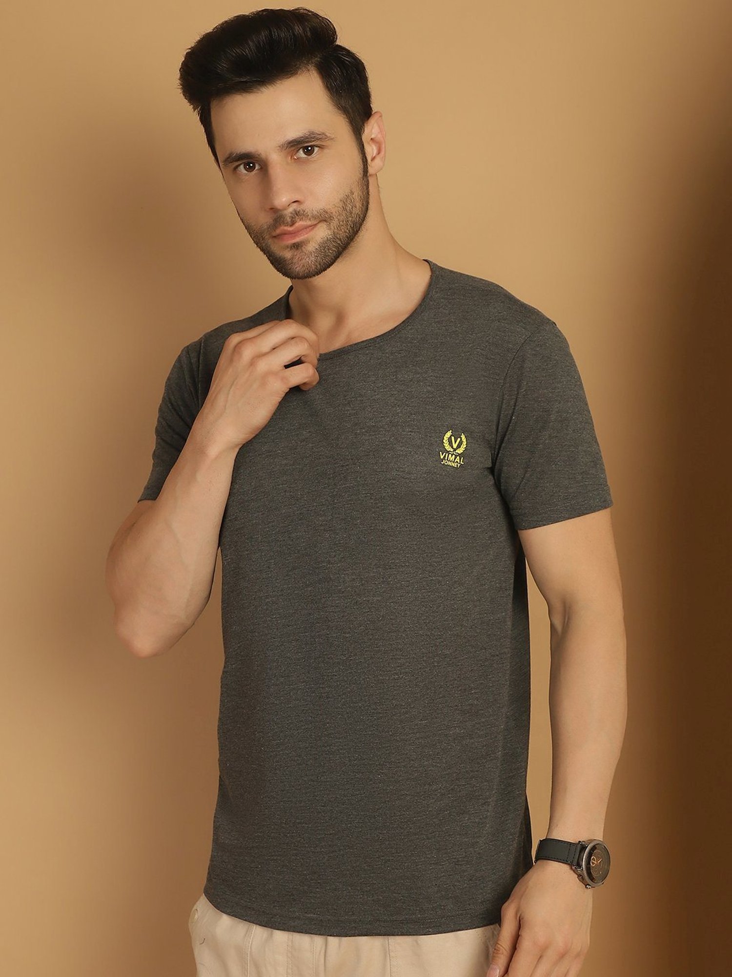 Vimal Jonney Brown & Blue Regular Fit T-Shirt