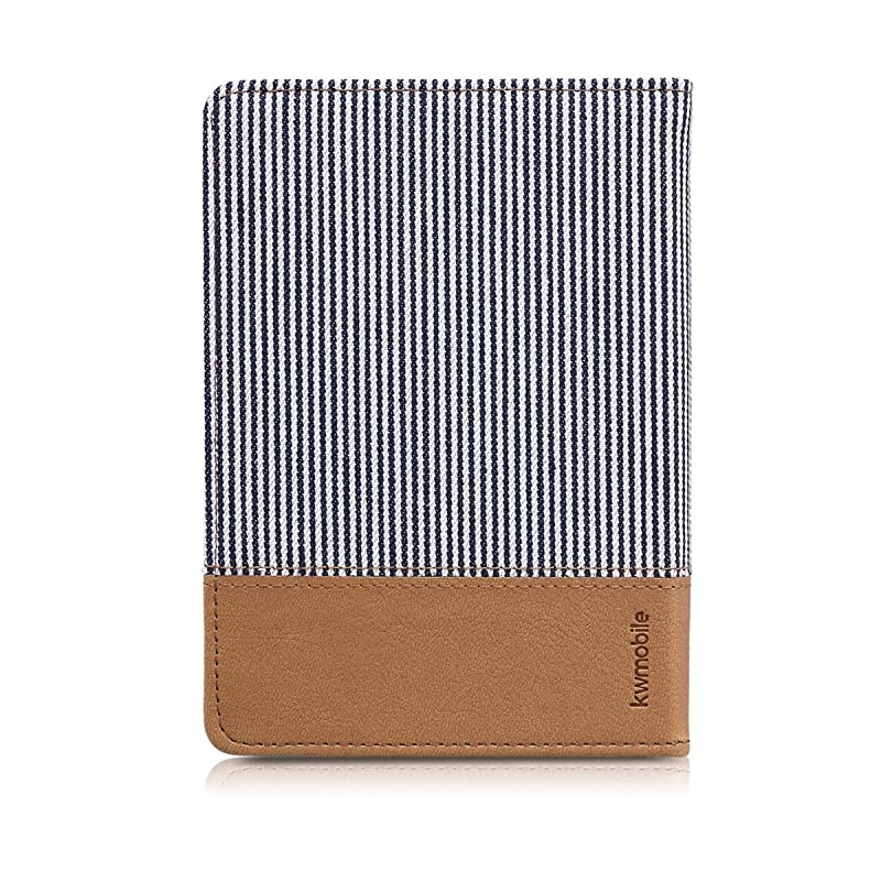 Case Compatible with  Kindle Paperwhite - PU Leather/Canvas Cover - (for 2017 and Older) Stripes Blue/White
