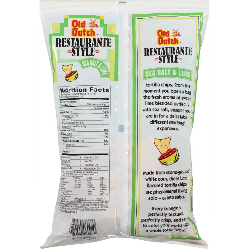 Old Dutch Restaurante Style Sea Salt & Lime Premium Tortilla Chips - 13oz