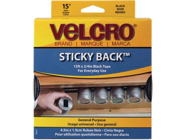 Velcro 90081 Sticky-Back Hook and Loop Fastener Tape with Dispenser, 3/4 x 15 ft. Roll, Black